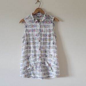 John Mark Dachshund Sleeveless Button Down Tunic Size Medium